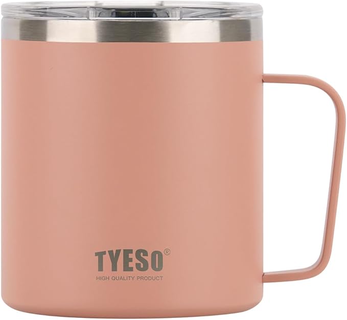 TYESO 14 oz Vacuum Insulated Mug Cup Stainless Steel Mug Coffee Mug with Lid Heat Insulation Cooling Direct Drip (Pink)