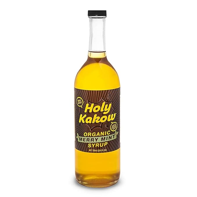 Holy Kakow Cafe Organic Mint Syrup - Mint Syrup, Coffee Syrup, Organic Syrup for Coffee, Mint Syrup for Coffee, Add to Latte, Cocktail and Shake, Real Food Ingredients, Specific Flavor - 750ml