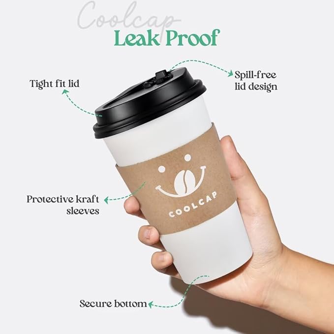 100 Pack 12oz Disposable Coffee Cups with Lids and Sleeves, To Go Paper Cups for Hot & Cold Beverages