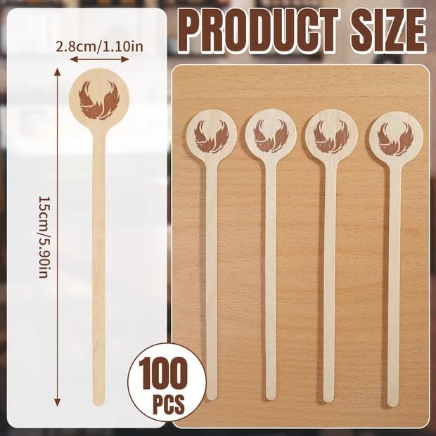 100Pcs Coffee Stirrers- 5.9 Inch Coffee Stir Sticks, Natural Wooden Coffee Stirrers With Round Ends, Disposable Biodegradable Cafe Grade Wood Beverage Mixer for Coffee Cocktails Milk Tea