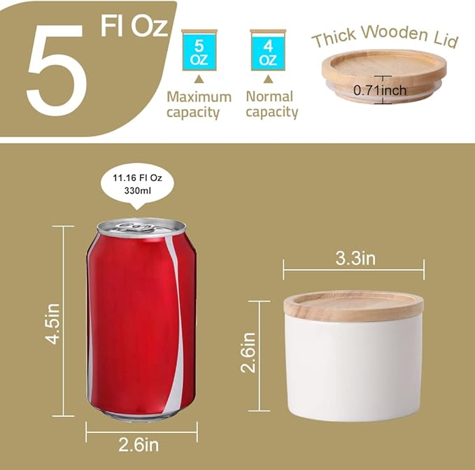 Sweejar Kitchen Canisters Ceramic Food Storage Jar, Stackable Containers with Airtight Seal Wooden Lid for Serving Ground Coffee, Tea, Sugar, Spice and More - 5 Fl Oz(Turquoise)