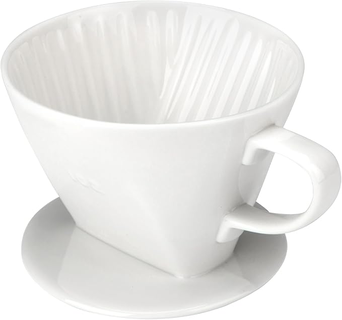 Pour Over Coffee Dripper, Ceramic Pour Over Coffee Maker with 3 Holes Flat Bottom, Easy Manual Slow Brewing, Porcelain Slow Filter Cone for Home, Office, Gift, Size 2,White