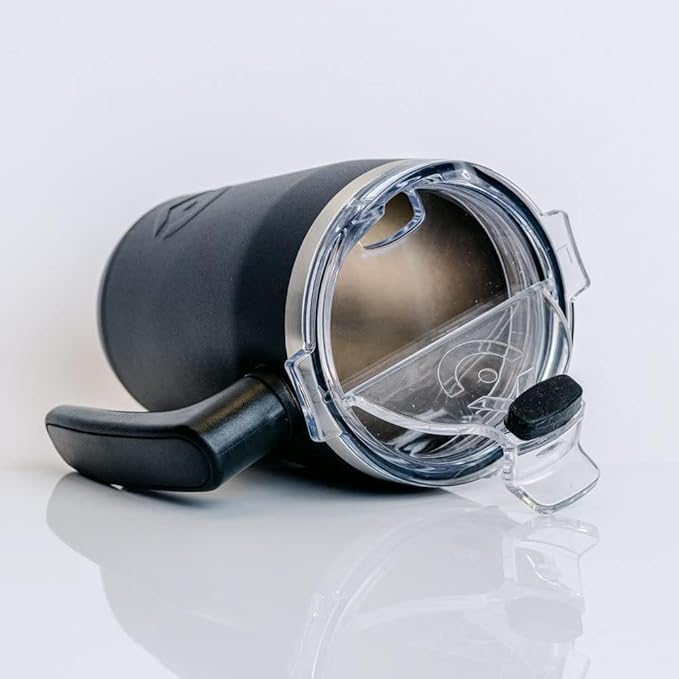 OUTSIDER All Day Stainless Steel Vacuum Insulated Coffee Mug/Cup with Rotating Handle and Spill Proof Lid – Great Travel Tumbler for Outdoor, Home, Office – 17 ounces, Gray