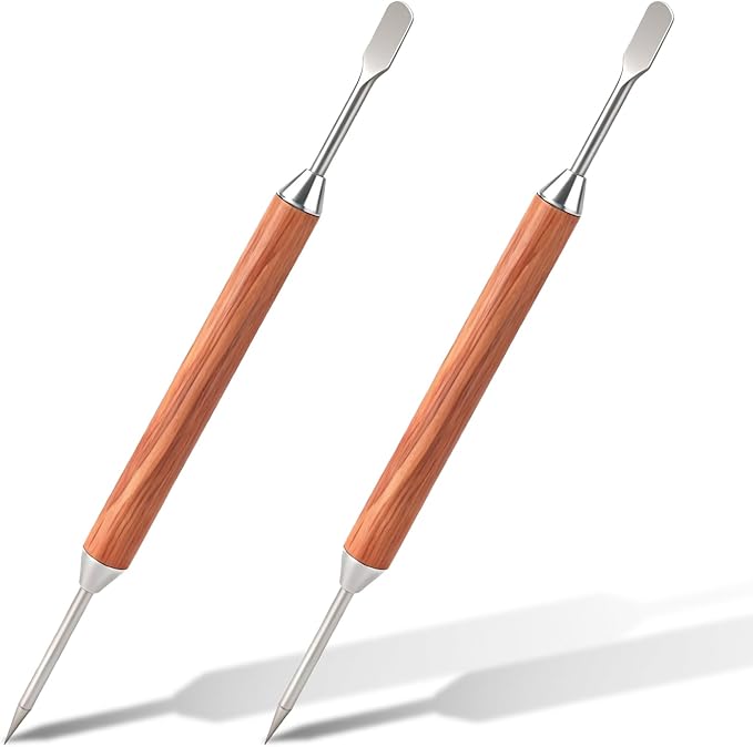 2 PC Latte Art Pen Set, Stainless Steel Coffee Drawing Tool with Wood Handle, Double - Ended Latte Art Pen for Barista, Home & Cafe Use to Create Intricate Coffee Designs