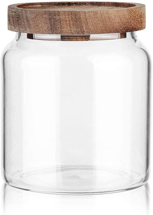 Labina Glass Storage Container Airtight Food Jars Kitchen Canister with Wood Lids, 20 Oz Wide Mouth Pantry Organization Glass Jar for Flour, Sugar, Cookie, Spagetti, Nuts and Candy