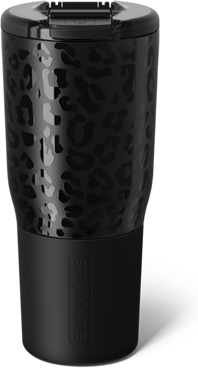 BrüMate Nav 25oz 100% Leak Proof Insulated Travel Tumbler with Magnetic BevLock™ Lid - Double Wall Cup-Holder Friendly Stainless Steel Mug (Onyx Leopard)