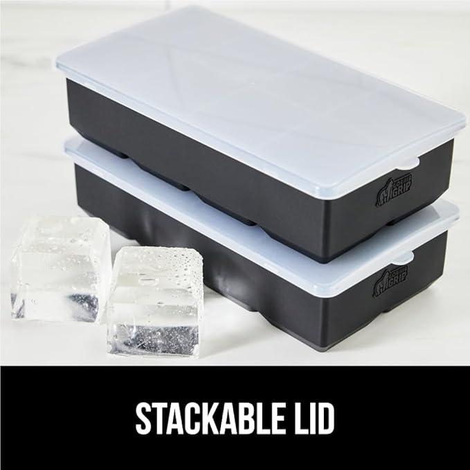 GORILLA GRIP Slow Melting Large Silicone Ice Cube Tray for Freezer, Easy to Push 8 Giant Square Cubes, Use for Cocktails, Iced Coffee, Water Bottle, Frozen Puree, Kitchen Bar Essentials, 1 Pack, Black