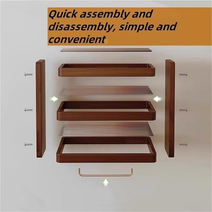 Wooden Trapezoid Mug Holder Stand Coffee Cup Display Shelf with Acrylic Panel and Copper Base Tea Mug Rack for Kitchen Room Decor