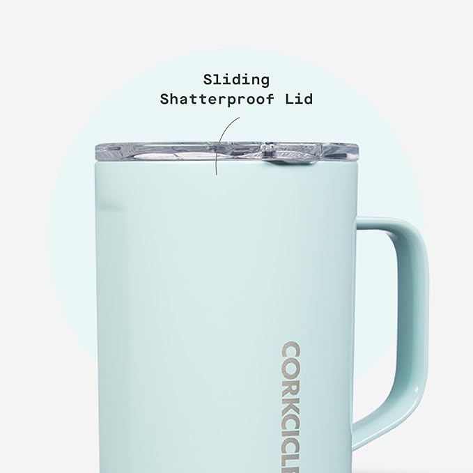 Corkcicle Classic Coffee Mug - Triple Insulated Stainless Steel for Travel - Shatter-Proof Lid - Keeps Drink Hot Over 3 Hours - Holiday Mug Gift - Great for Gifting Warmth - 16 oz - Powder Blue