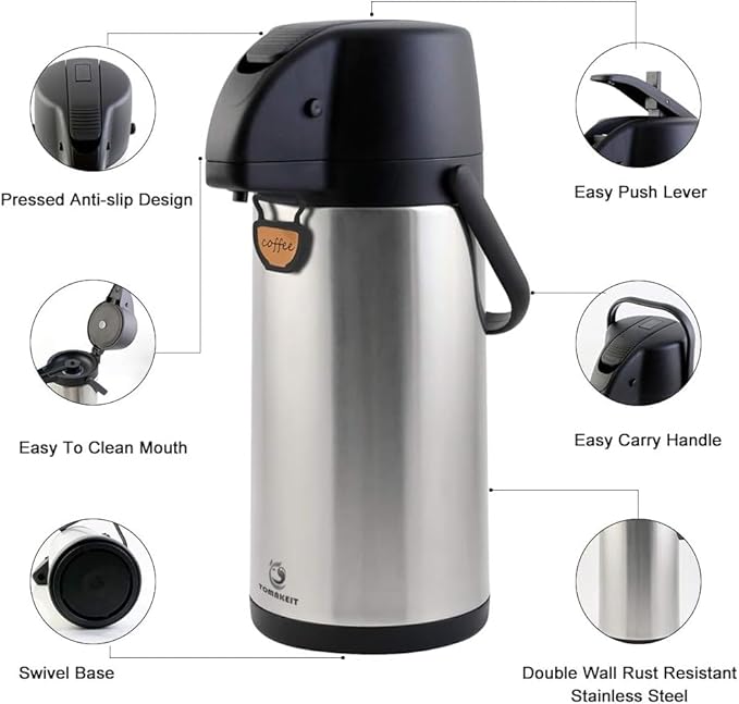 Airpot Coffee Dispenser Thermal with Pump,3L/102 Oz Insulated Stainless Steel Large Airpot Coffee Carafe Lever Action for Hot/Cold Water,Thermal Carafe for Hot Cocoa for Parties