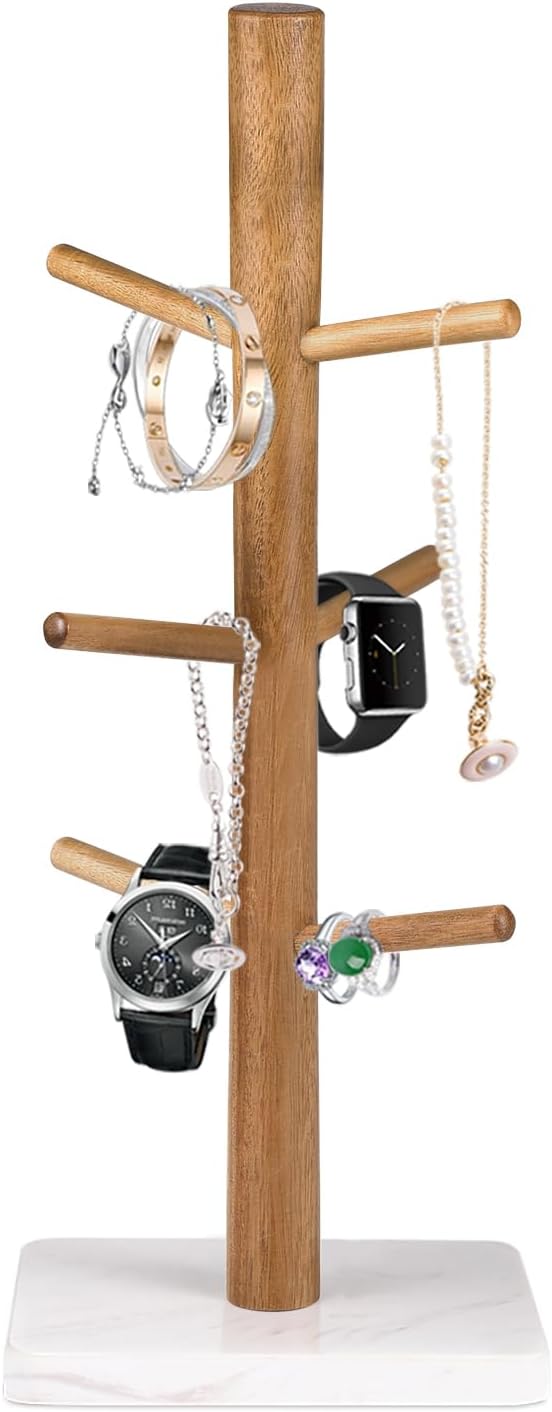 Buruis Wood Mug Holder, Marble Base Cup Rack Tree, Cup Stand Hanger, Kitchen Coffee Mug Tree Countertop Tea Cups Holder Stand, Coffee Mugs Dryer with 6 Hooks, White