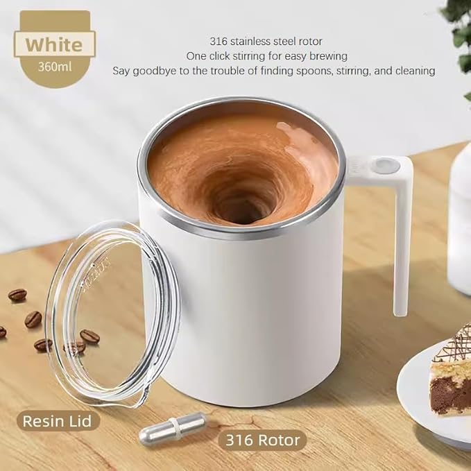Self Stirring Mug,Self Stirring Coffee Mug, Suitable for Coffee, Milk, Cocoa and Other Beverages (White)