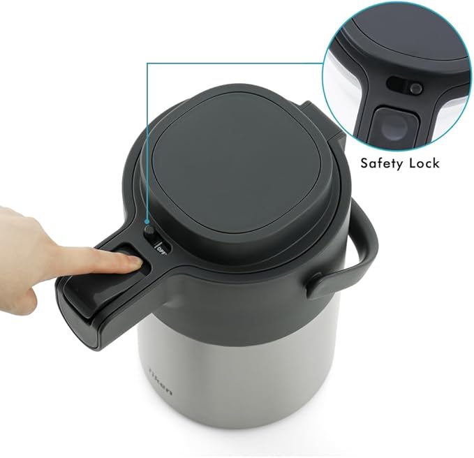 Tiken Airpot Coffee Dispenser with Pump - 74oz/2.2L Thermal Coffee Carafes for Hot Beverage - Stainless Steel Insulated Thermos Carafe, Silver