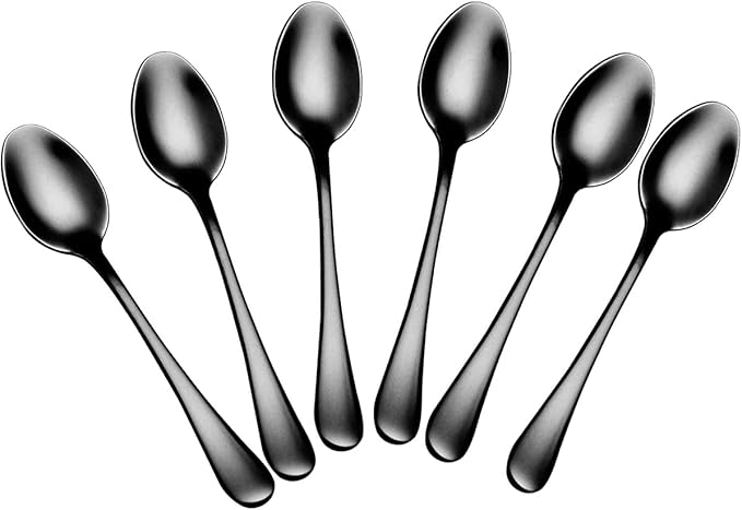 Wesdxc56 Demitasse Espresso Spoons, Mini Coffee Spoon, 4 Inches Stainless Steel Small Spoons for Dessert, Set of 6（black)