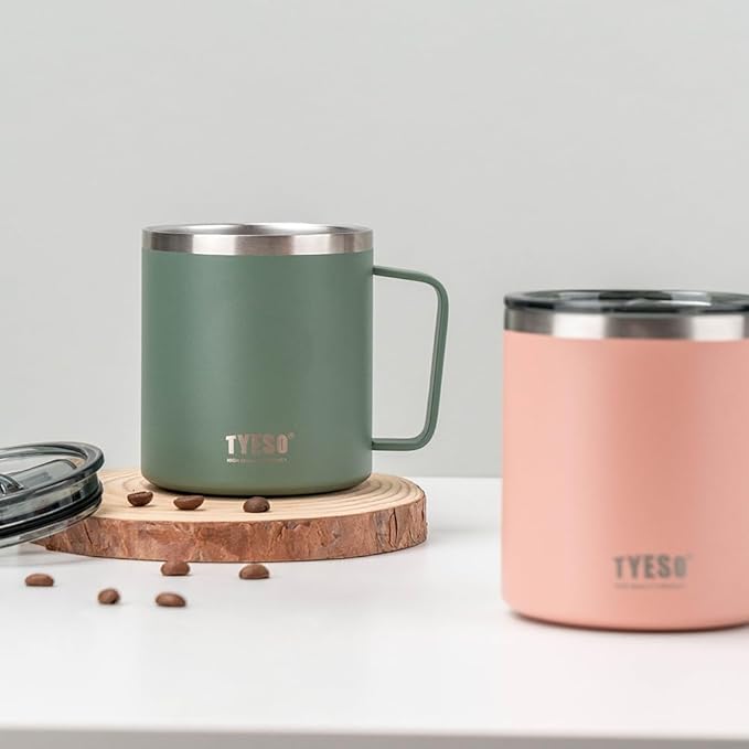 TYESO 14 oz Vacuum Insulated Mug Cup Stainless Steel Mug Coffee Mug with Lid Heat Insulation Cooling Direct Drip (Black)