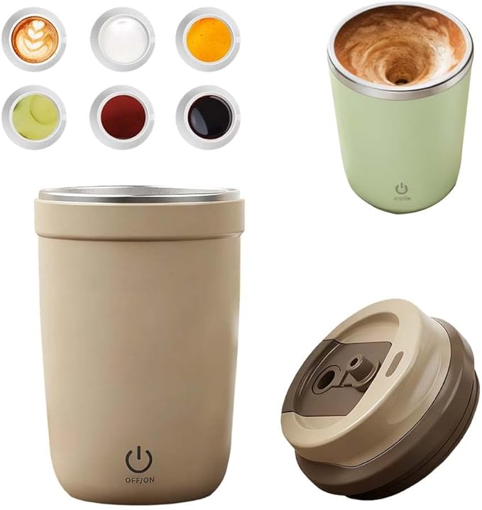 AIIONP Automatic Magnetic Stirring Coffee Mug, 2026 Upgraded Rechargeable Stainless Steel Mug for Home, Portable Coffee Mug for Office, Self Stirring Mug for Travel (Brown)