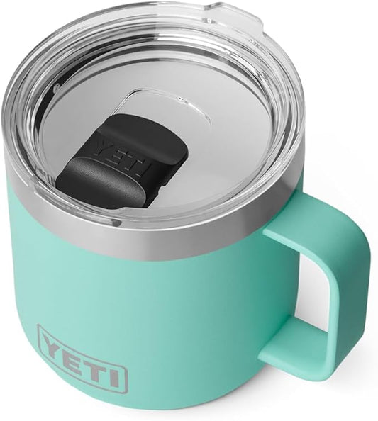 YETI Rambler 14 oz Ceramic Lined Stackable Mug, Vacuum Insulated, Stainless Steel with MagSlider Lid, Seafoam