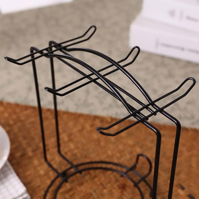 YY YEARCHY Coffee Mug Holder, Espresso Cups Holder Cup Drying Rack Cups Drainer Stand Metal Mug Tree Cups Organizer with 6 Hook Hangers for Kitchen Counter and Tea Party(7.48 * 8.27", Black)