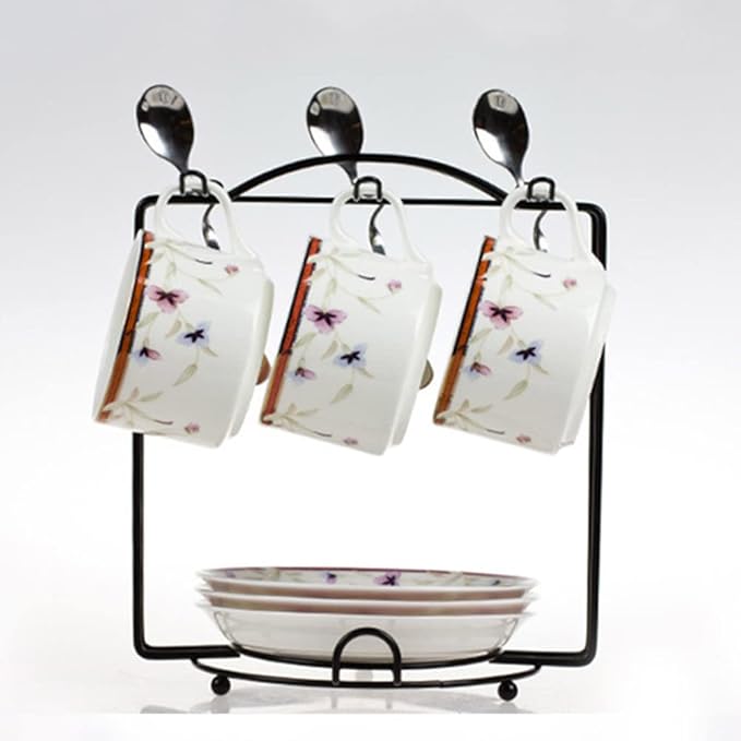 YY YEARCHY Coffee Mug Holder, Espresso Cups Holder Cup Drying Rack Cups Drainer Stand Metal Mug Tree Cups Organizer with 6 Hook Hangers for Kitchen Counter and Tea Party(7.48 * 8.27", Black)