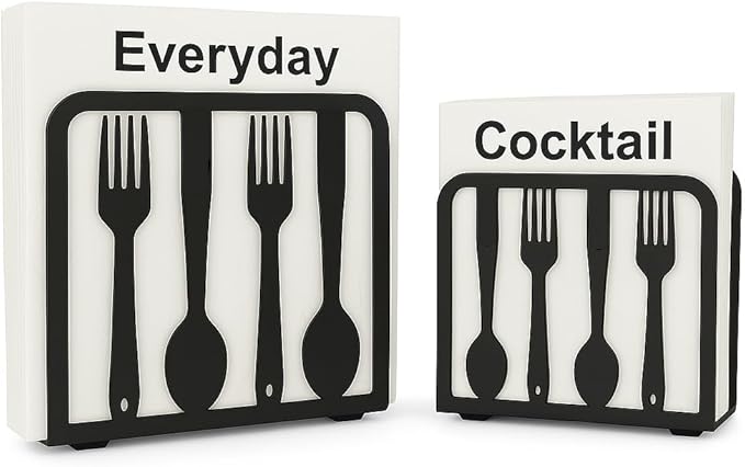 Modern Metal Napkin Holder for Kitchen & Dining Table – black large high end napkin holder for Everyday & Cocktail Napkins – Farmhouse & Restaurant Style - Set 2
