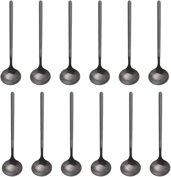 12 PCS Tea Spoons, 18/8 Stainless Steel Espresso Spoon, 5.2 Inches Vogue small coffee Spoon, Cappuccino Stirring Spoons for Dessert, Ice Cream, Frosted Handle, Sweejar (Black)