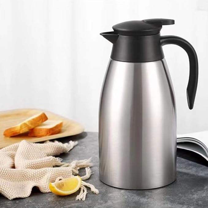 Thermal Coffee Carafe 70 oz / 2L Insulated Stainless Steel, Coffee Carafes Double Walled Vacuum Pot Flask - Hot Beverage Dispenser/Water, Tea - Keep 12/24 Hours Hot/Cold (Silver)