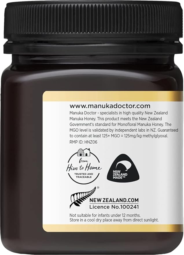 Manuka Doctor - MGO 125+ Manuka Honey Monofloral, 100% Pure New Zealand Honey. Certified. Guaranteed. Raw. Non-GMO (8.75 oz)