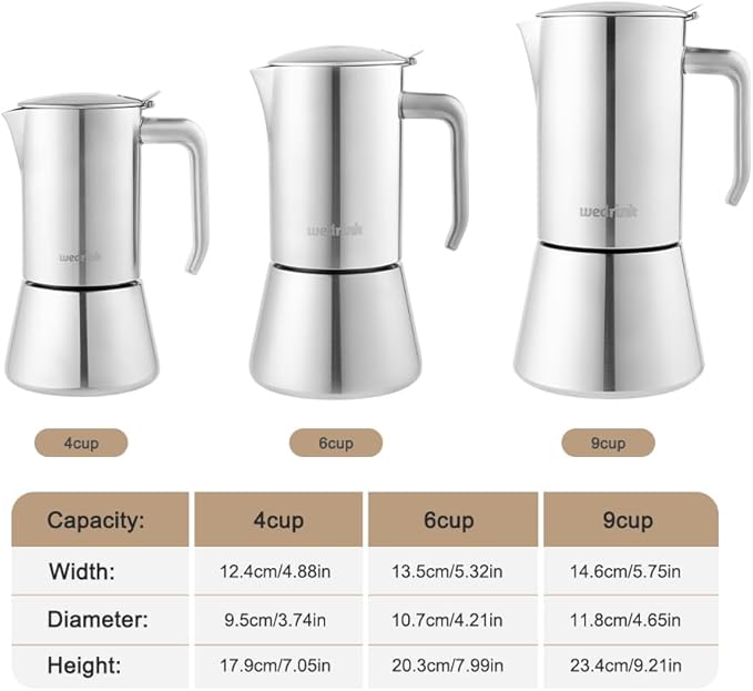 wedrink Stovetop Espresso Maker 6 Espresso Cups Stainless Steel Moka Pot for Greca, Induction, Electric & Gas Stoves(10 OZ/300ml)