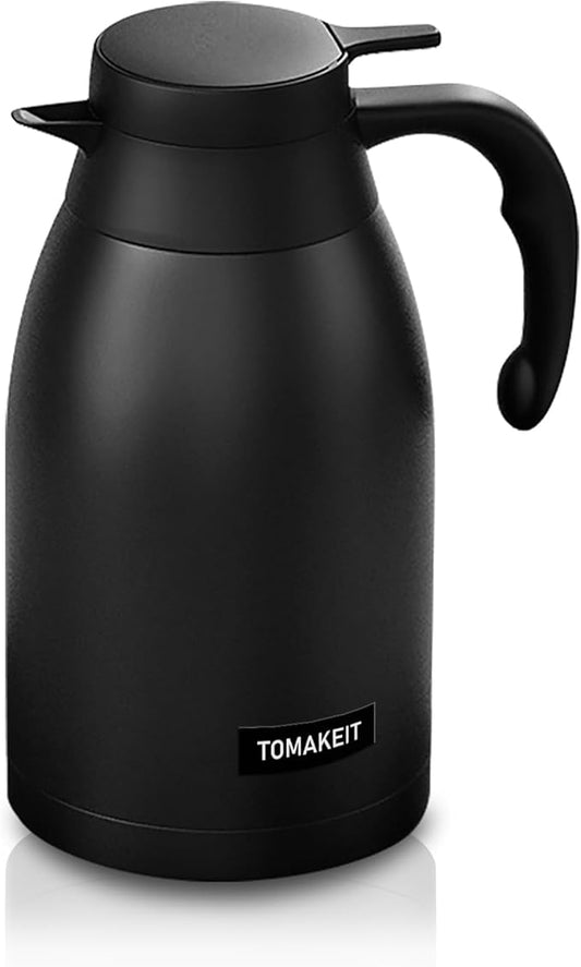 Thermal Coffee Carafe 2L/68 Oz Double-Wall Vacuum 304 Stainless Steel Insulated Thermoses Flask, 24-Hour Keeps Hot/Cold, Leak-Proof, for Travel, Work, Outdoor, BPA-Free, Easy to Clean