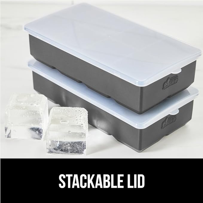 GORILLA GRIP Slow Melting Large Silicone Ice Cube Tray for Freezer, Easy to Push 8 Giant Square Cubes, Use for Cocktails, Iced Coffee, Water Bottle, Frozen Puree, Kitchen Bar Essentials, 1 Pack, Gray