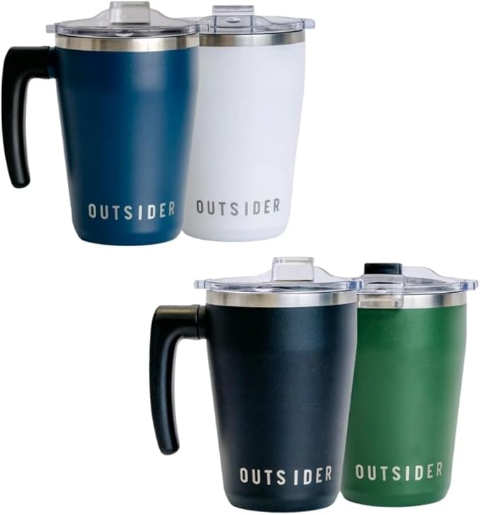 OUTSIDER All Day Stainless Steel Vacuum Insulated Coffee Mug/Cup with Rotating Handle and Spill Proof Lid – Great Travel Tumbler for Outdoor, Home, Office – 17 ounces, Gray