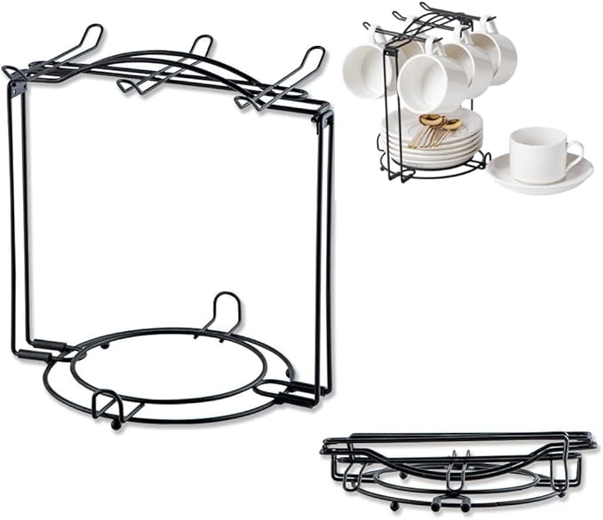 YOLIFE Tea Cup Hoder, Metal Coffee Cup Rack, Cup and Saucer Display Stand, Coffee Cup Holder for Countertop, Coffee Station Organizer for Home or Bar Decor