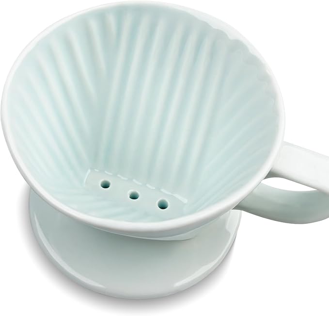 Handmade Pour Over Ceramic Coffee Dripper - Authentic Brewing Experience for Camping, Office, and Home (Green)