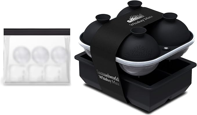 Samuelworld Large Silicone Premium Ice Trays, 2 Inches Big Cubes & 2.5 Inches Sphere Ice Molds - BPA Free, Craft Ice Maker for Gifting, Easy Release - Black(With Ice Bag)