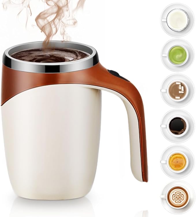 Automatic Magnetic Stirring Coffee Mug - Rechargeable Stainless Steel Portable Cup for Coffee Milk Tea Hot Chocolate (Brown-Rechargeable)