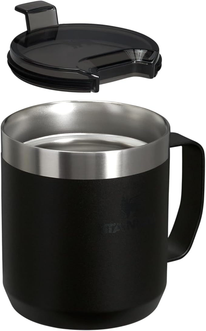 Stanley Stay-Hot Camp Mug 12 oz & 24 oz | Press Fit Drink Through Lid | Cup for Coffee, Tea and Drinks | Insulated Stainless Steel Coffee Mug | BPA-Free