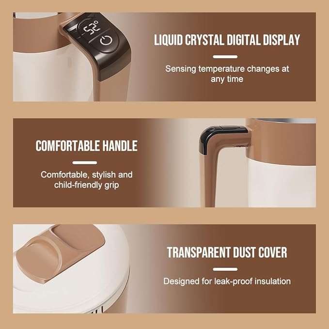 Self-Stirring Coffee Mug, Smart Electric Automatic Magnetic Stirring Coffee Mug with Temperature Display, 400ml Rechargeable Electric Mixing Cup for Coffee, Milk Tea (Brown)