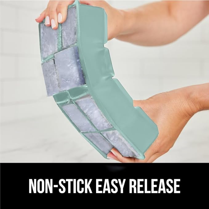 GORILLA GRIP Slow Melting Large Silicone Ice Cube Tray for Freezer, Easy to Push 8 Giant Square Cubes, Use for Cocktails Iced Coffee Water Bottle, Frozen Puree, Kitchen Bar Essentials, 1 Pack, Mint