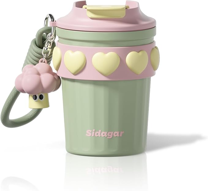 12 oz Travel Coffee Mug Spill Proof Leak Proof, Stainless Steel Thermal Coffee Cup with Lid, Resuable Cup for Hot and Cold, Portable Tumbler for Women, Green