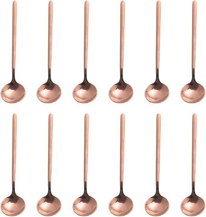 Sweejar Rose Gold 12 Pcs Mini Tea & Espresso Spoons, 5.2 Inch, Stainless Steel, Cappuccino & Dessert Spoons, Frosted Handle
