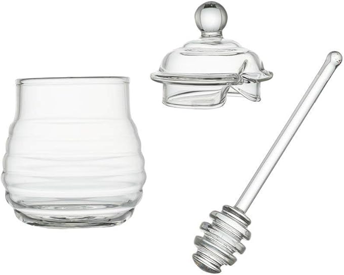 Mkono Honey Dispenser Glass Honey Jar with Dipper and Lid Honey Pot Container for Home Kitchen Storing Honey and Syrup,9 Ounce