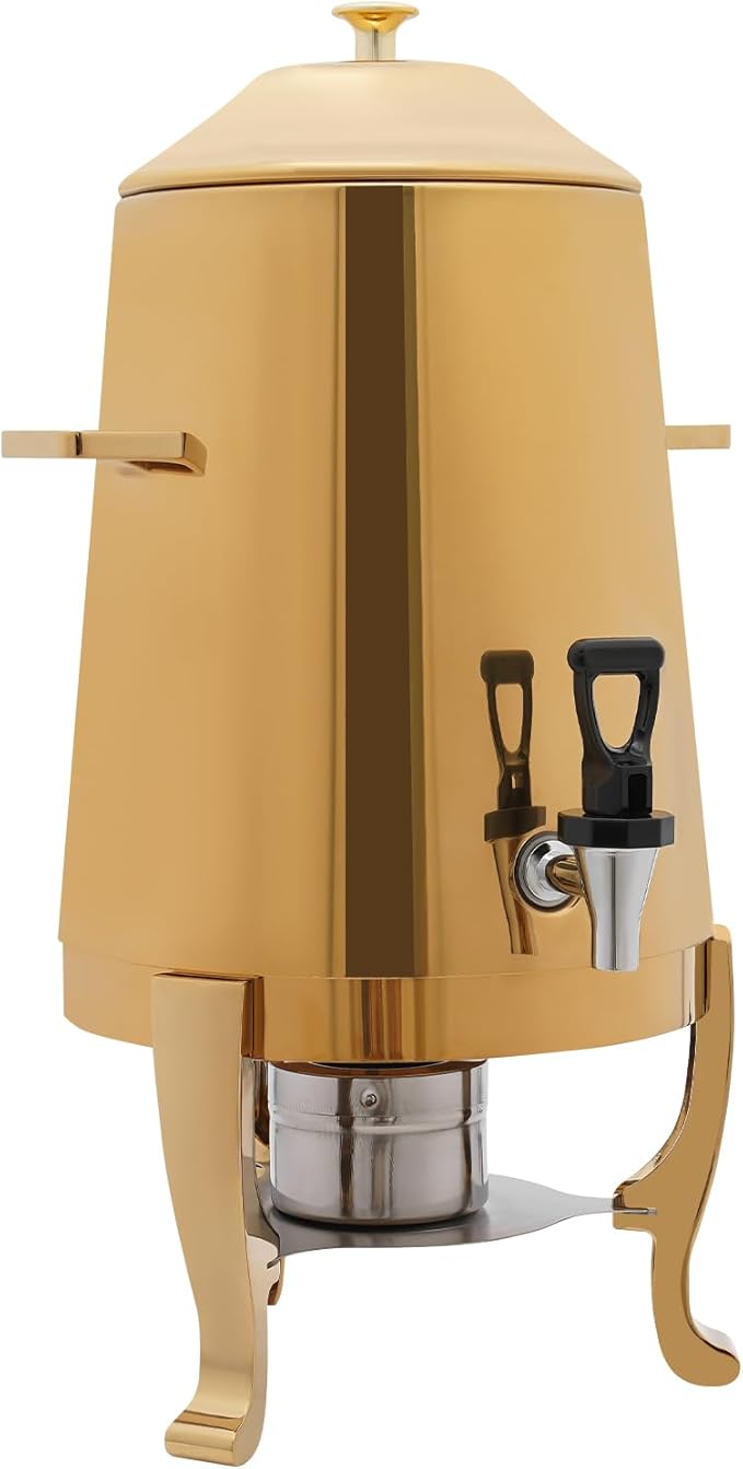 Stainless Steel Beverage Dispensers, Drink Dispenser with Fuel Holder & Base & Stainless Steel Faucet 3.4Gal Hot Beverage Dispenser, Commercial Coffee Urn for Hotels, Canteens（All Gold）