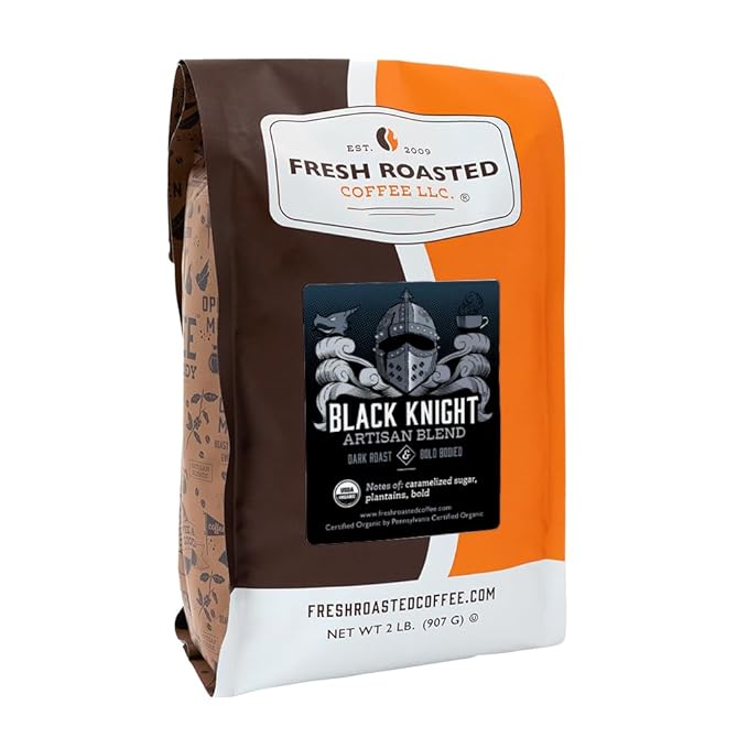 Fresh Roasted Coffee, Organic Black Knight | USDA Organic, Kosher | Dark Roast 2 lb (32 oz) Ground