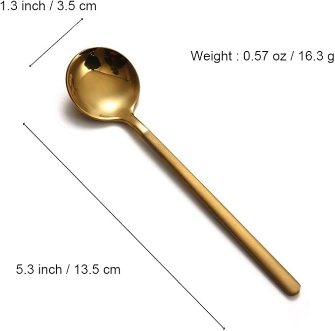 8 PCS Mini Coffee Spoons Teaspoons 5.3-Inch Matte Gold Frosted Handle Stainless Steel Tea Spoons for Coffee Tea Dessert Milk Ice Cream Cake Soup Ice Tea