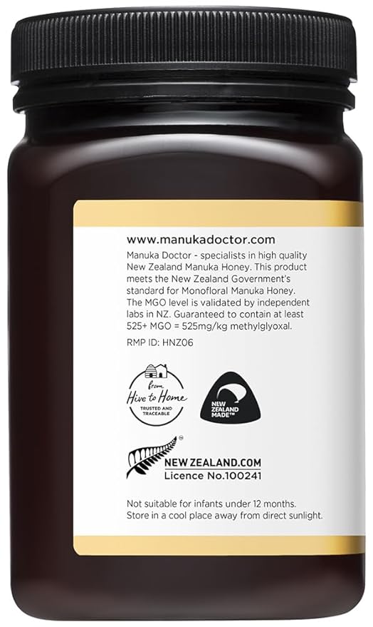 Manuka Doctor - MGO 525+ Manuka Honey Monofloral, 100% Pure New Zealand Honey. Certified. Guaranteed. Raw. Non-GMO (17.6 oz)