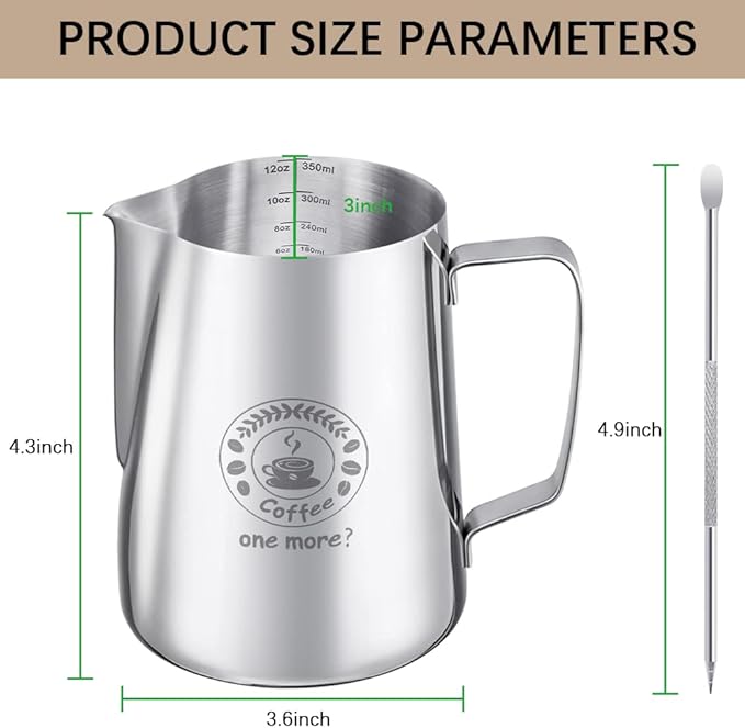 Milk Frothing Pitcher 20oz, Stainless Steel Espresso Steaming Jug with Latte Art Pen, Professional Coffee Milk Frother for Latte, Cappuccino, Macchiato & Hot Chocolate