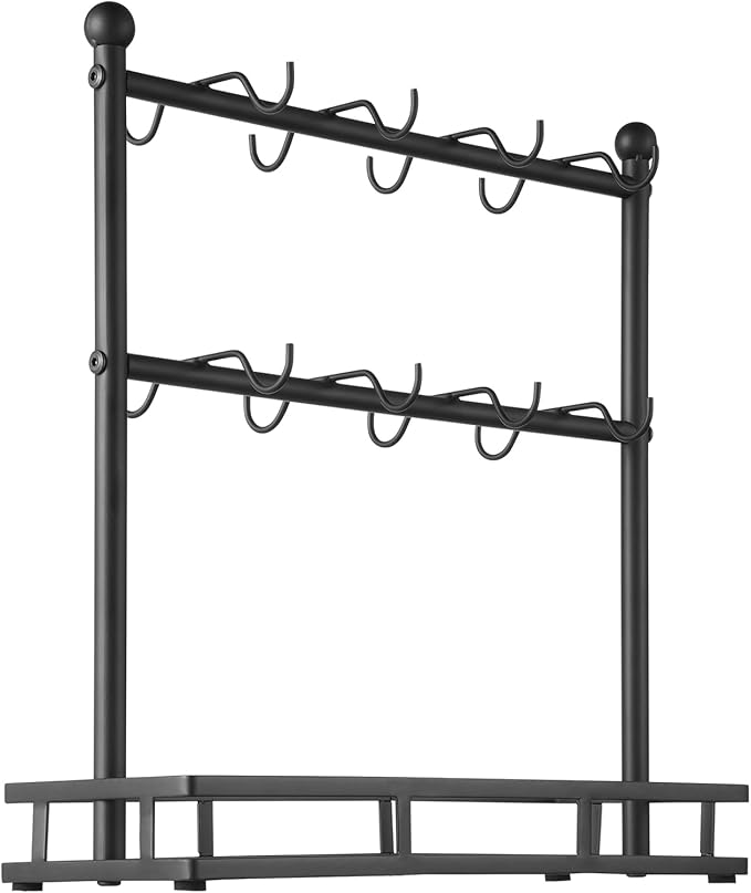 VEVOR Coffee Mug Holder for Countertop, 16 Hooks coffee mug holder stand, 2 Tier Mugs Tree Rack Carbon Steel Mug Display Stand, for Home Coffee Bar Storage and Display (Matte Black)