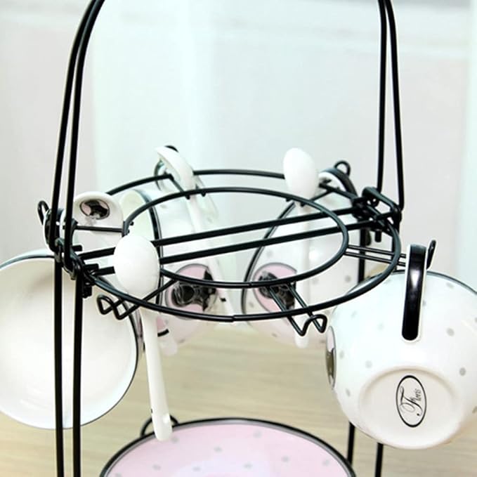 YY YEARCHY Coffee Mug Holder, Espresso Cups Holder Cup Drying Rack Cups Drainer Stand Metal Mug Tree Cups Organizer with 6 Hook Hangers for Kitchen Counter and Tea Party(Black)