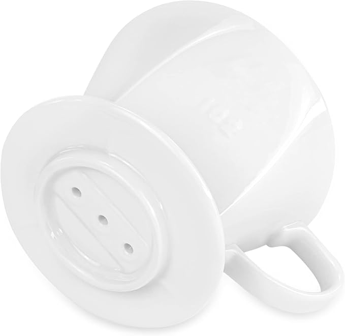 Pour Over Coffee Dripper with 60PCS Paper Filter, Ceramic Pour Over Coffee Maker with 3 Holes Flat Bottom, Porcelain Slow Filter Cone for Travel, Camping, Office, Home, Coffee Maker Brew
