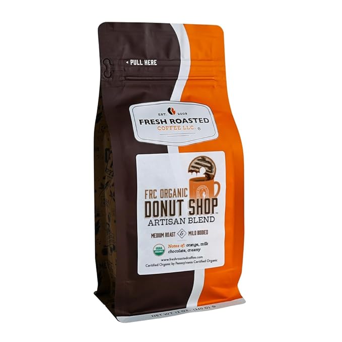 Fresh Roasted Coffee, Organic Donut Shop | USDA Organic, Kosher | Medium Roast 12 oz Ground